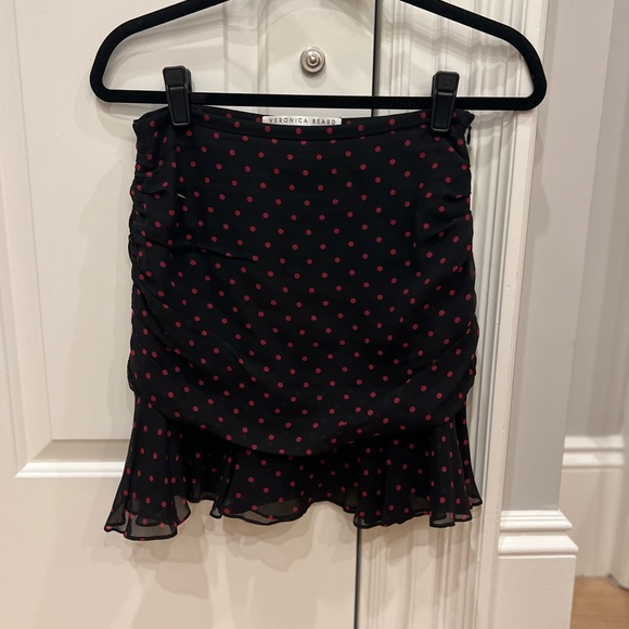 Veronica Beard “Millie” Ruched Dot Print Silk Georgette Mini Skirt, Size 2 - Picture 2 of 4